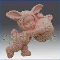 2D Silicone Mold for Soap/polymer/clay/cold porcelain crafts –Kid dresses up in Bunny Costume holding egg